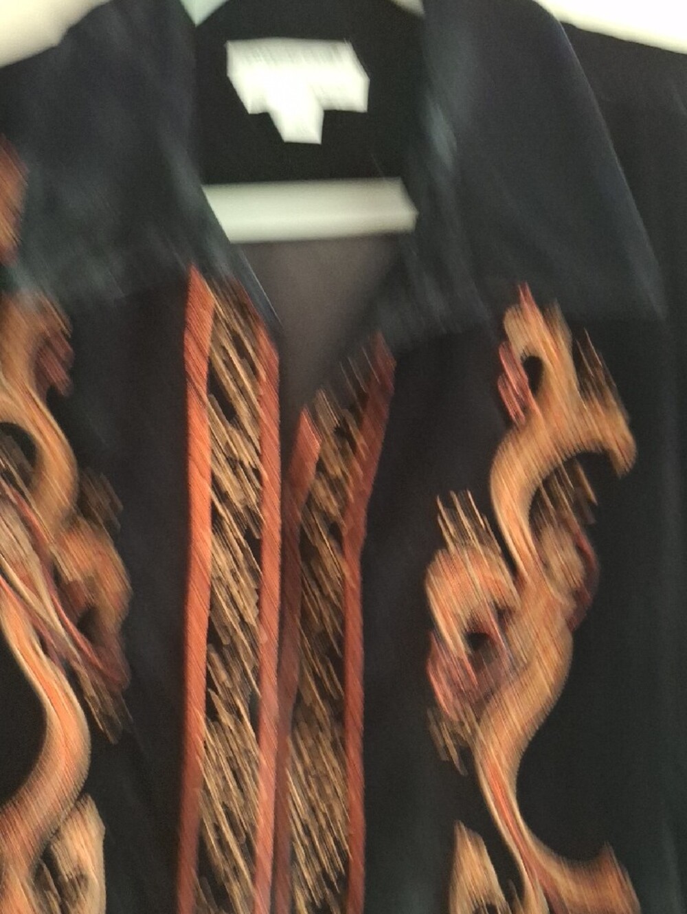 Coldwater Creek Black Velvet Coat with Red Embroidered Scrollwork - Picture 5 of 8